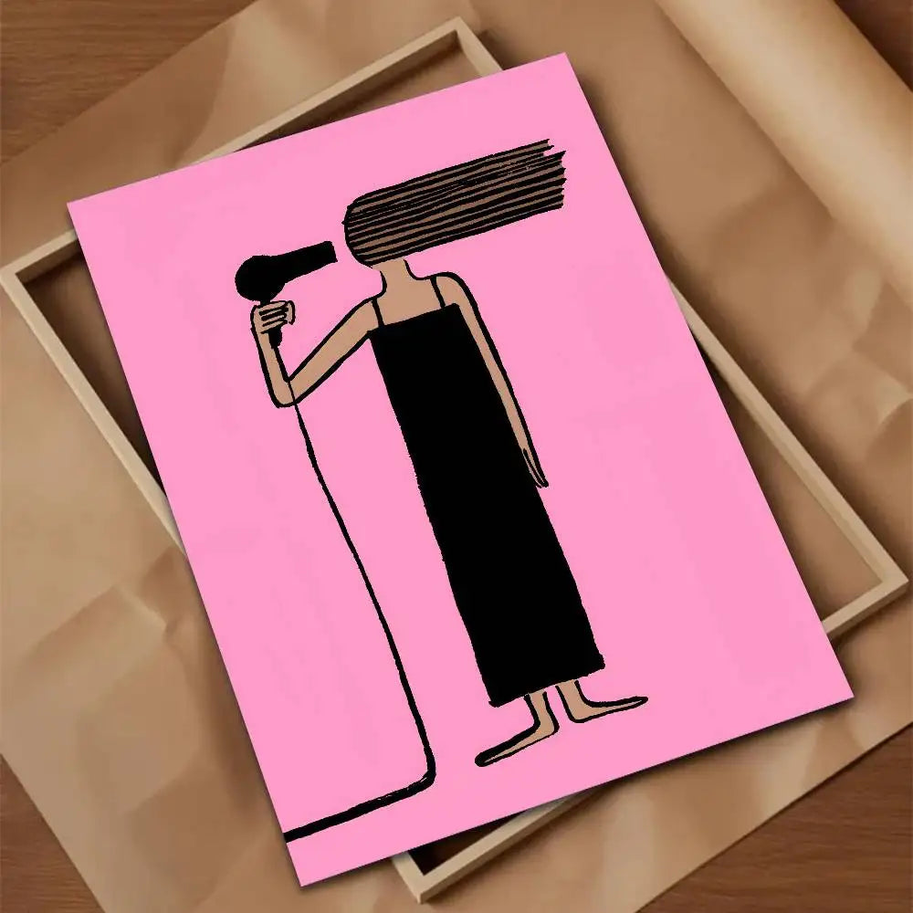 pink hairdryer wall art beauty illustration salon decor hair stylist alternate product view