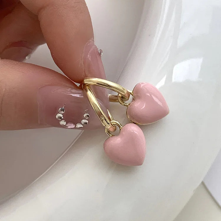 pink heart hoop earrings gold love charm jewelry romantic gift for her alternate product view