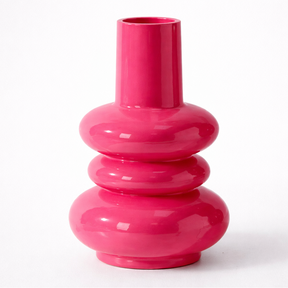 pink layered glass vase sculptural modern flower vessel main product view