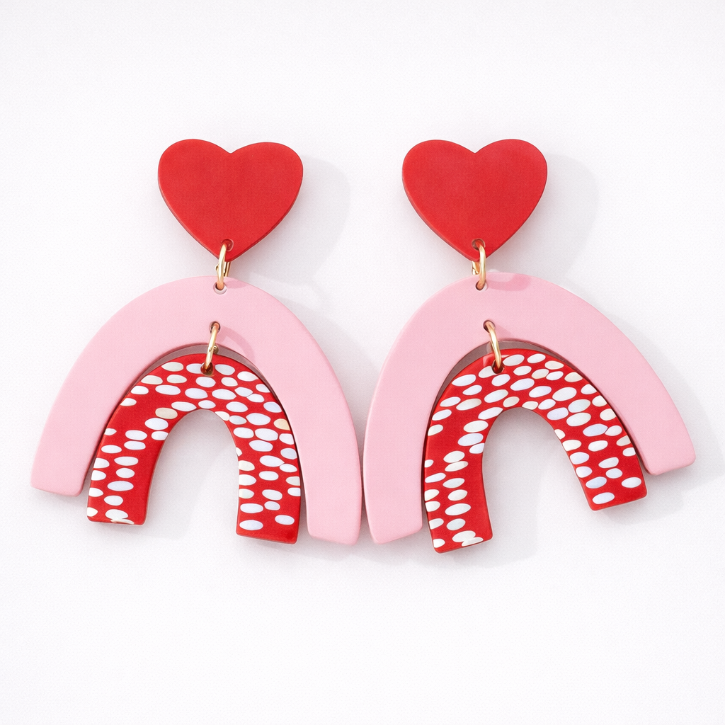 pink red heart arch earrings main product view