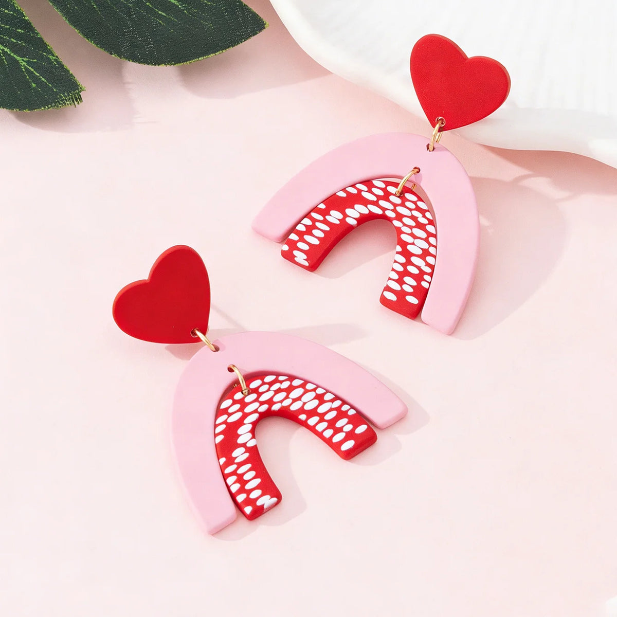 pink red heart arch earrings alternate product view