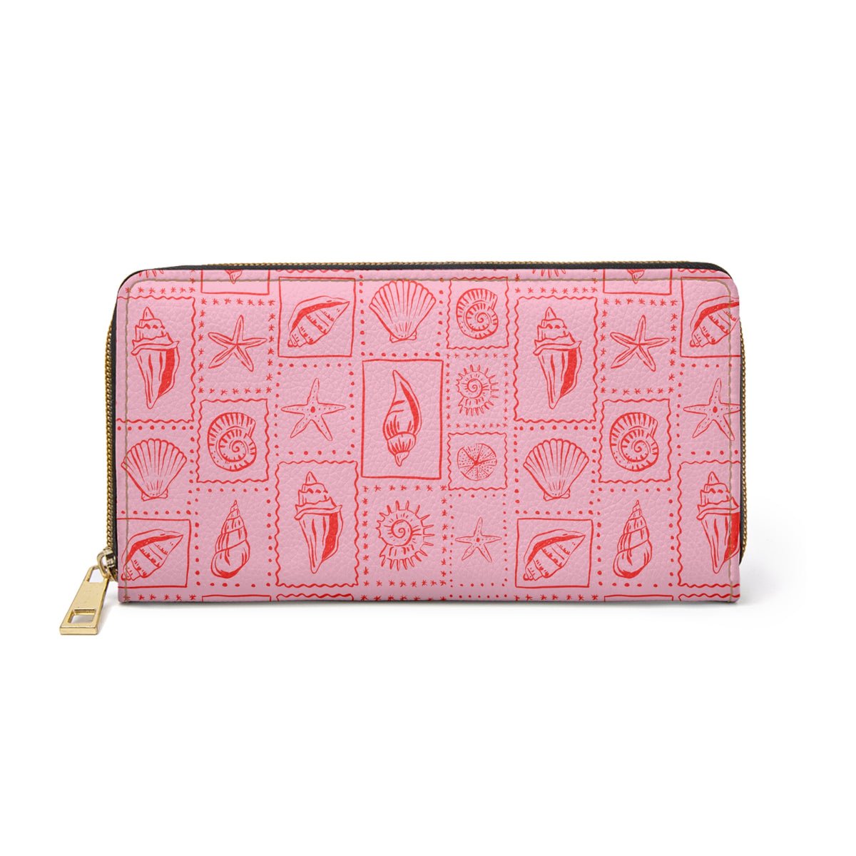 Pink Seashell Wallet Gift For Her Coastal Zip Around Clutch Beach Vacation Purse Ocean Inspired Card