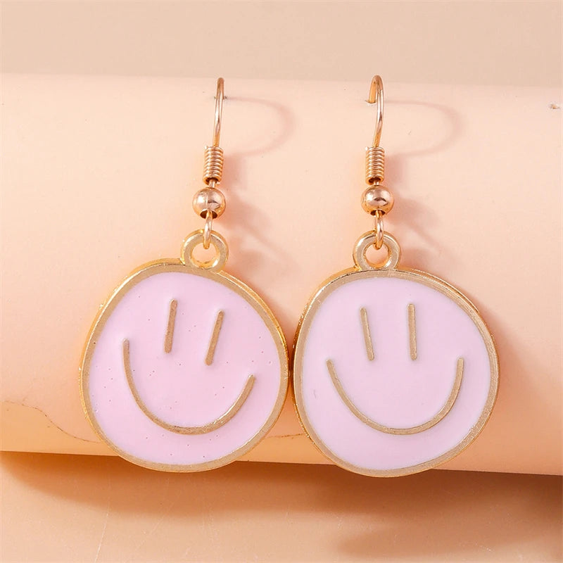 pink smiley drop earrings alternate product view