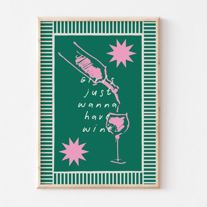 pink wine glass wall art green star print home bar alternate product view
