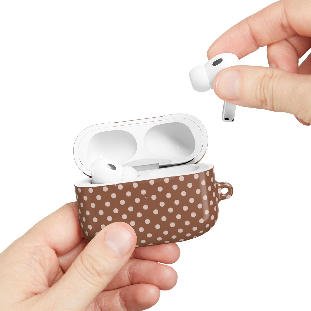 Polka Dot AirPods Case Gift For Girlfriend Neutral Tech Accessory Minimalist Earbud Cover Brown Beige