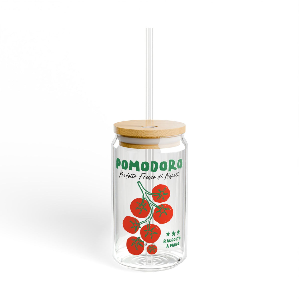 Pomodoro Cherry Tomatoes Glass Cup For Italian Kitchen Decor Sipper Glass 16oz Mug For Italy Lover