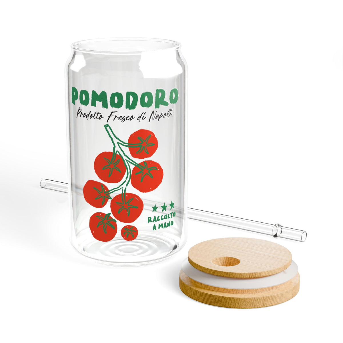 Pomodoro Cherry Tomatoes Glass Cup For Italian Kitchen Decor Sipper Glass 16oz Mug For Italy Lover – product image 2