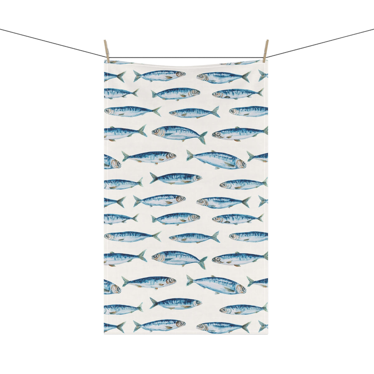 Portuguese Coastal Tea Towel For Mediterranean Kitchen Decor Gift For Portugal Lover Blue Sardine