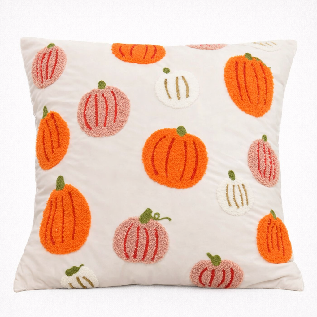 pumpkin embroidered cushion cover alternate product view