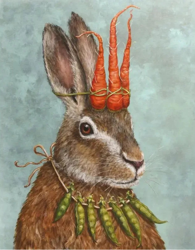 rabbit carrot wall art blue animal cotton canvas print kitchen nursery home alternate product view