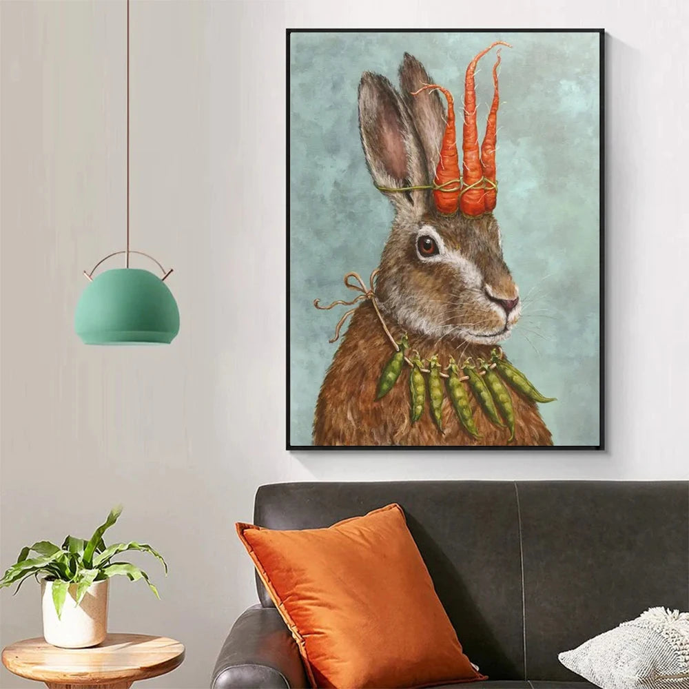 rabbit carrot wall art blue animal cotton canvas print kitchen nursery home styled product view