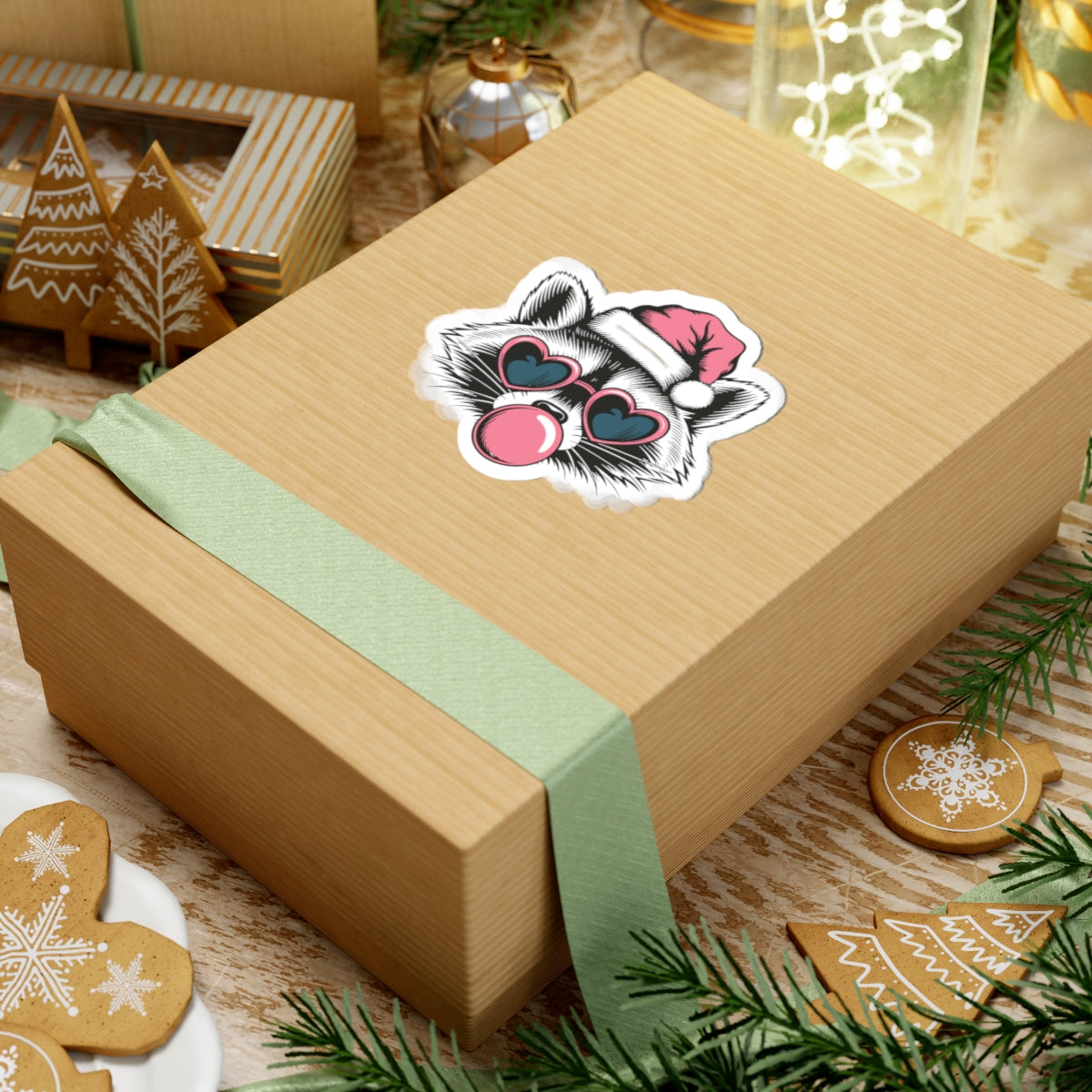 Raccoon Christmas Sticker Gift For Bestie Cute Santa Decal Festive Bubblegum Vinyl For Laptop Journal – product image 10