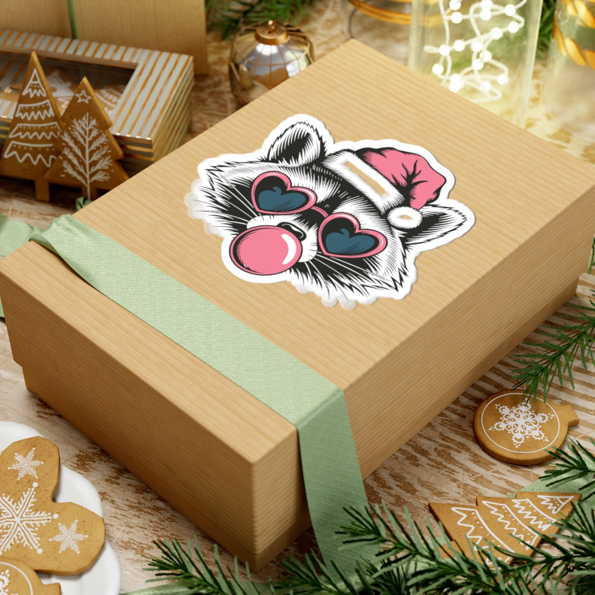 Raccoon Christmas Sticker Gift For Bestie Cute Santa Decal Festive Bubblegum Vinyl For Laptop Journal – product image 12