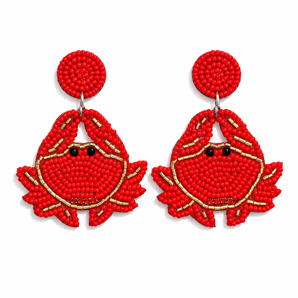 red beaded crab earrings handmade style sea life drop jewelry beach gift main product view
