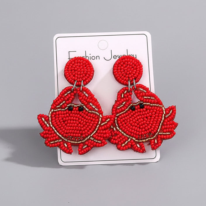 red beaded crab earrings handmade style sea life drop jewelry beach gift alternate product view