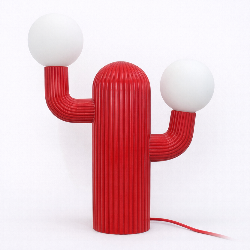 red cactus double globe table lamp main product view