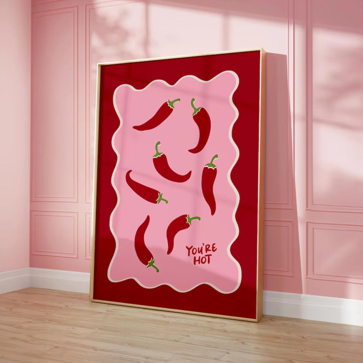 red chili pepper wall art pink kitchen print food lover alternate product view