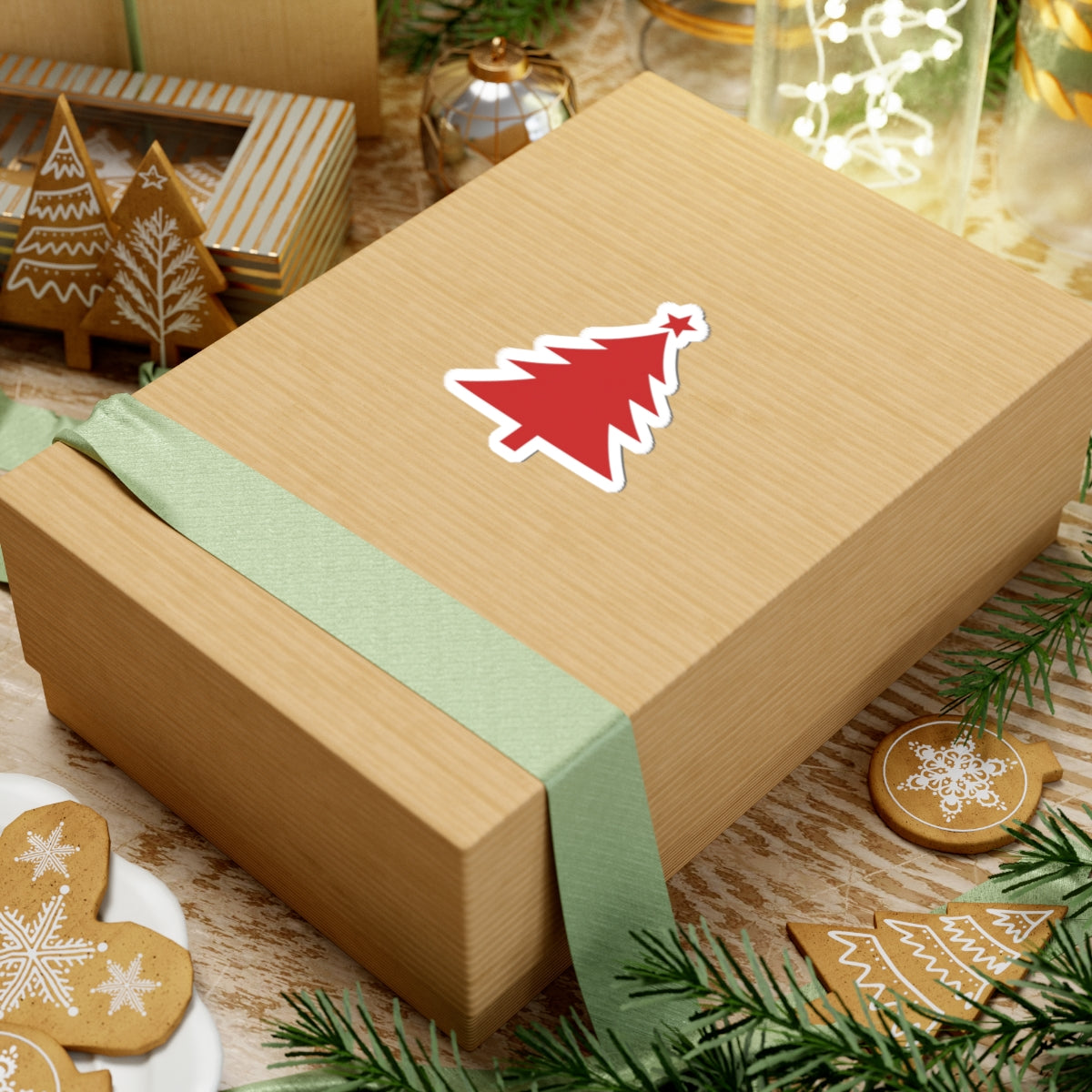 Red Christmas Tree Sticker Gift For Brother Minimal Holiday Vinyl Decal Festive Laptop Accent – product image 3