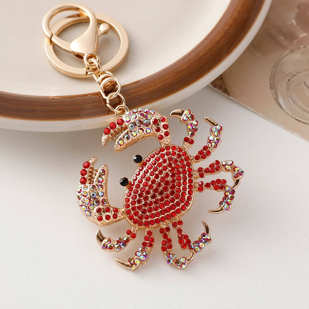red crystal crab keychain rhinestone sea life key ring beach gift alternate product view
