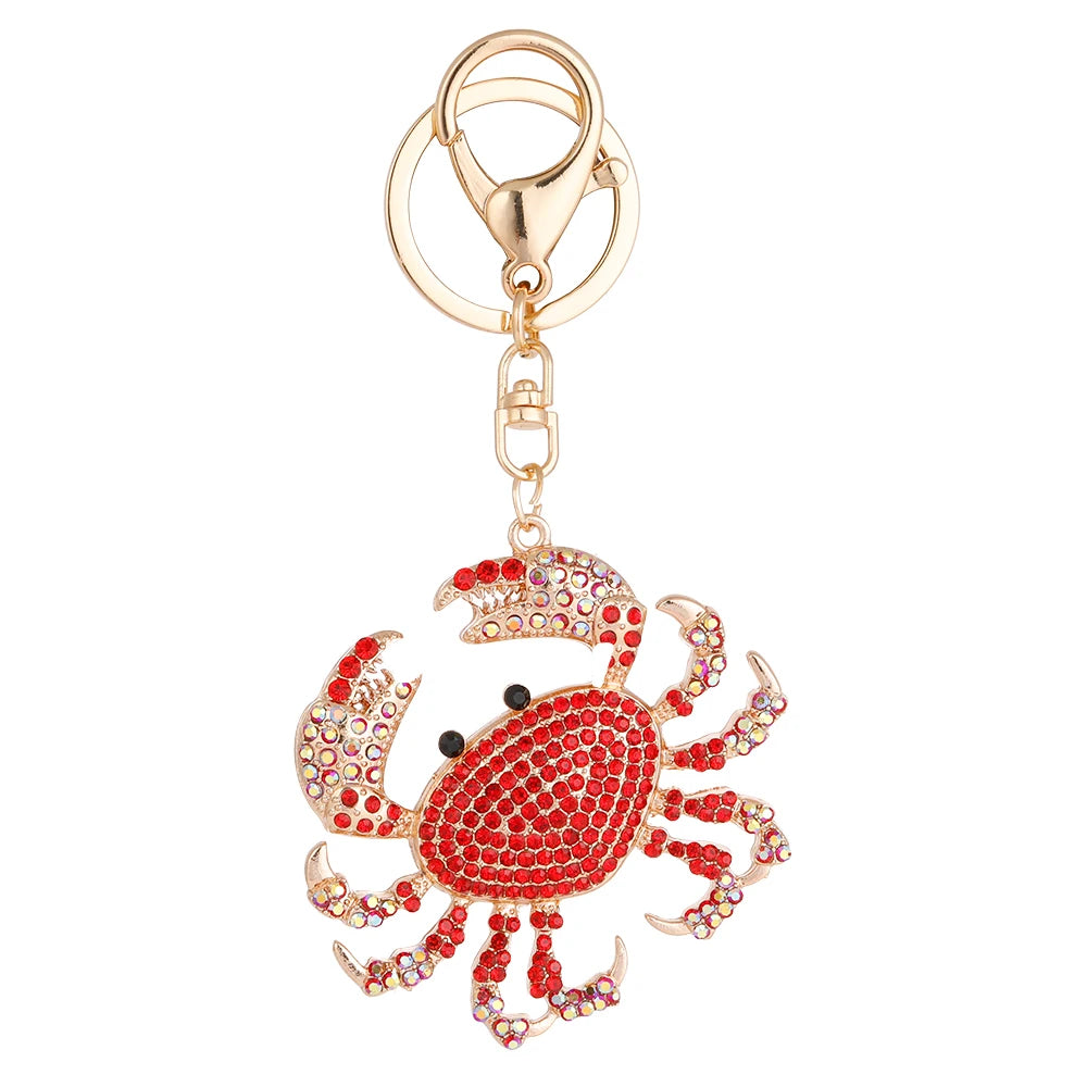 red crystal crab keychain rhinestone sea life key ring beach gift detail product view