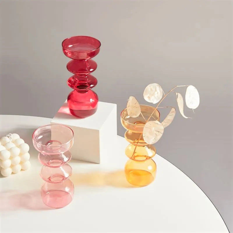 red glass candle holder taper candlestick dining table decor hostess styled product view