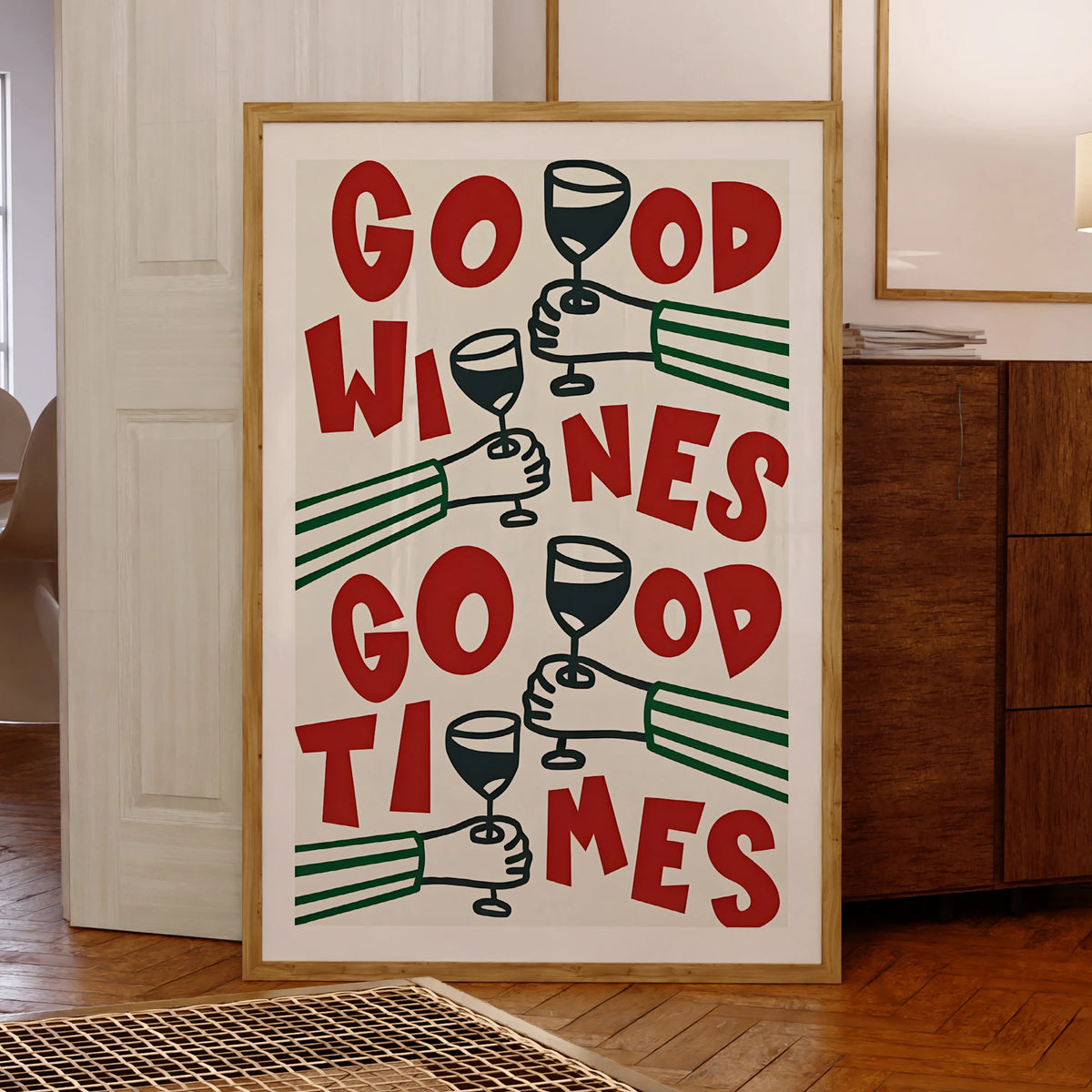red green wine wall art retro drinks print dining room styled product view