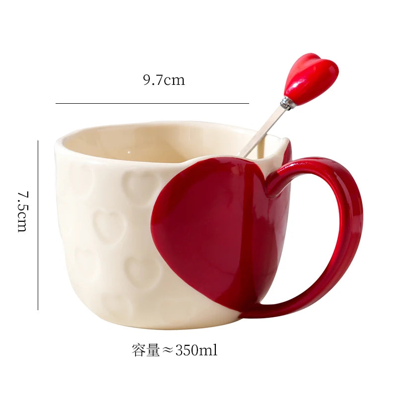red heart ceramic mug with spoon valentine cup alternate product view