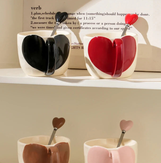 red heart ceramic mug with spoon valentine cup product view 6