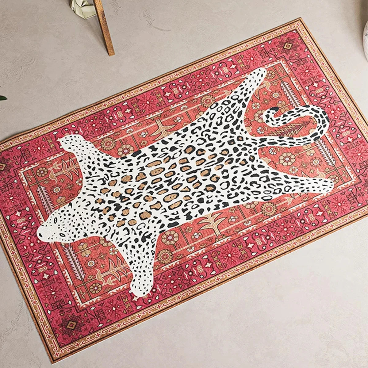 red leopard animal print area rug alternate product view