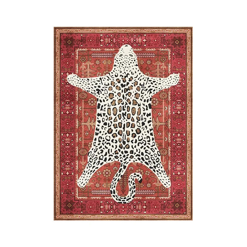 red leopard animal print area rug detail product view