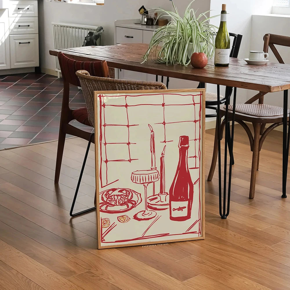red wine table wall art dining room canvas print detail product view