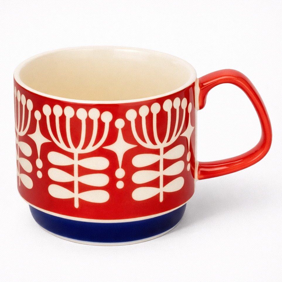 Retro Japanese Flower 300ml Ceramic Coffee Mug Set with Handgrip product view