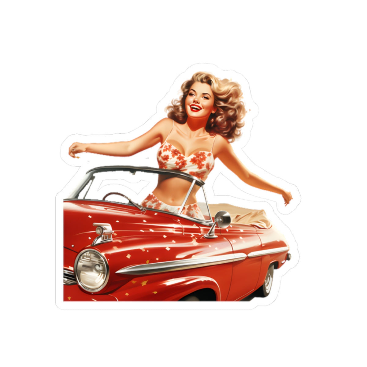 Retro Pin Up Sticker For Vintage Car Lover Classic Roadtrip Decal Gift For Traveler Sticker Cute Gift – product image 4