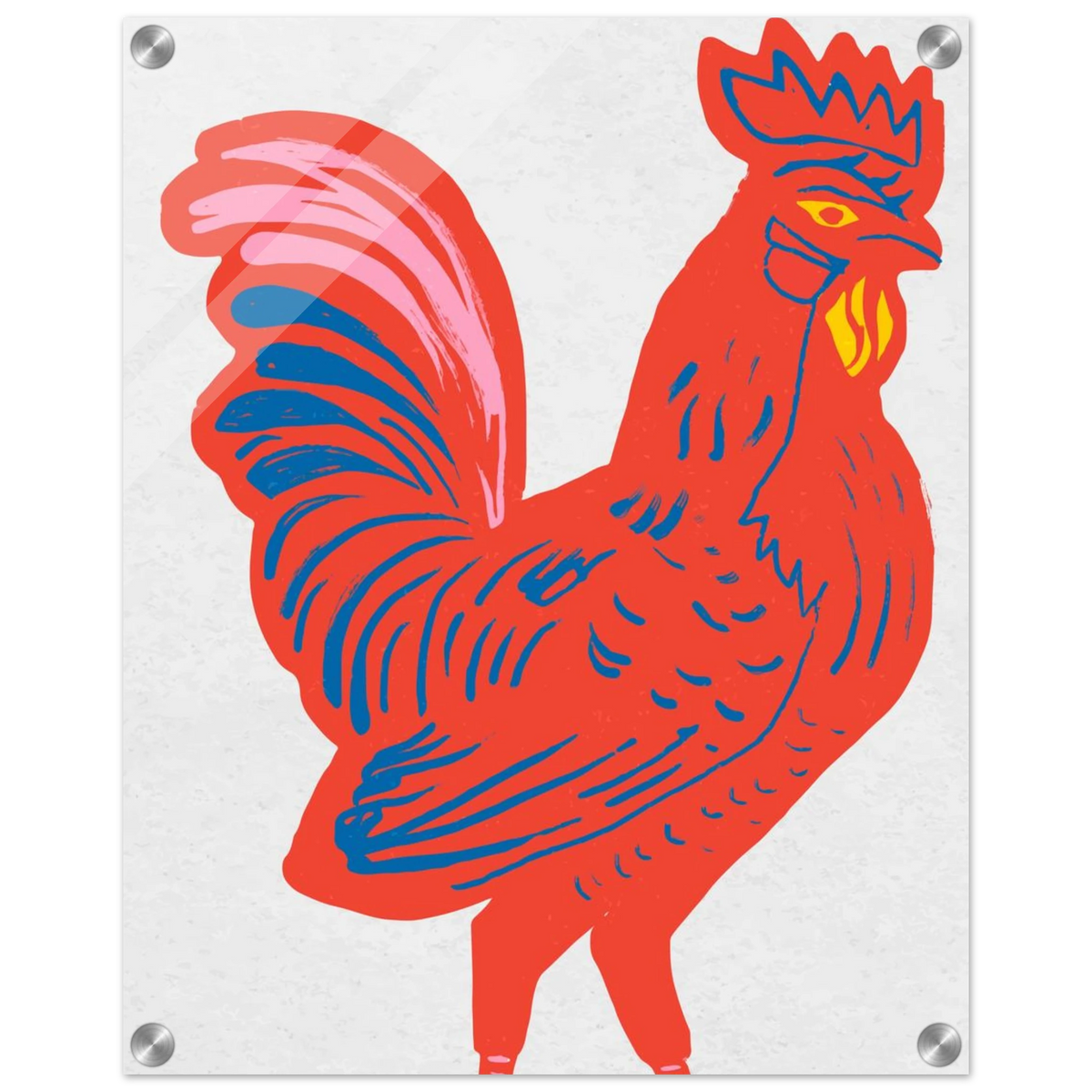 Rooster Wall Art Acrylic Print For Farmhouse Kitchen Decor Folk Art Chicken Artwork For Country