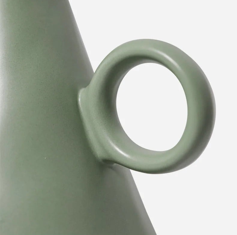 sage green ceramic vase circular handle 17 5cm product view 5