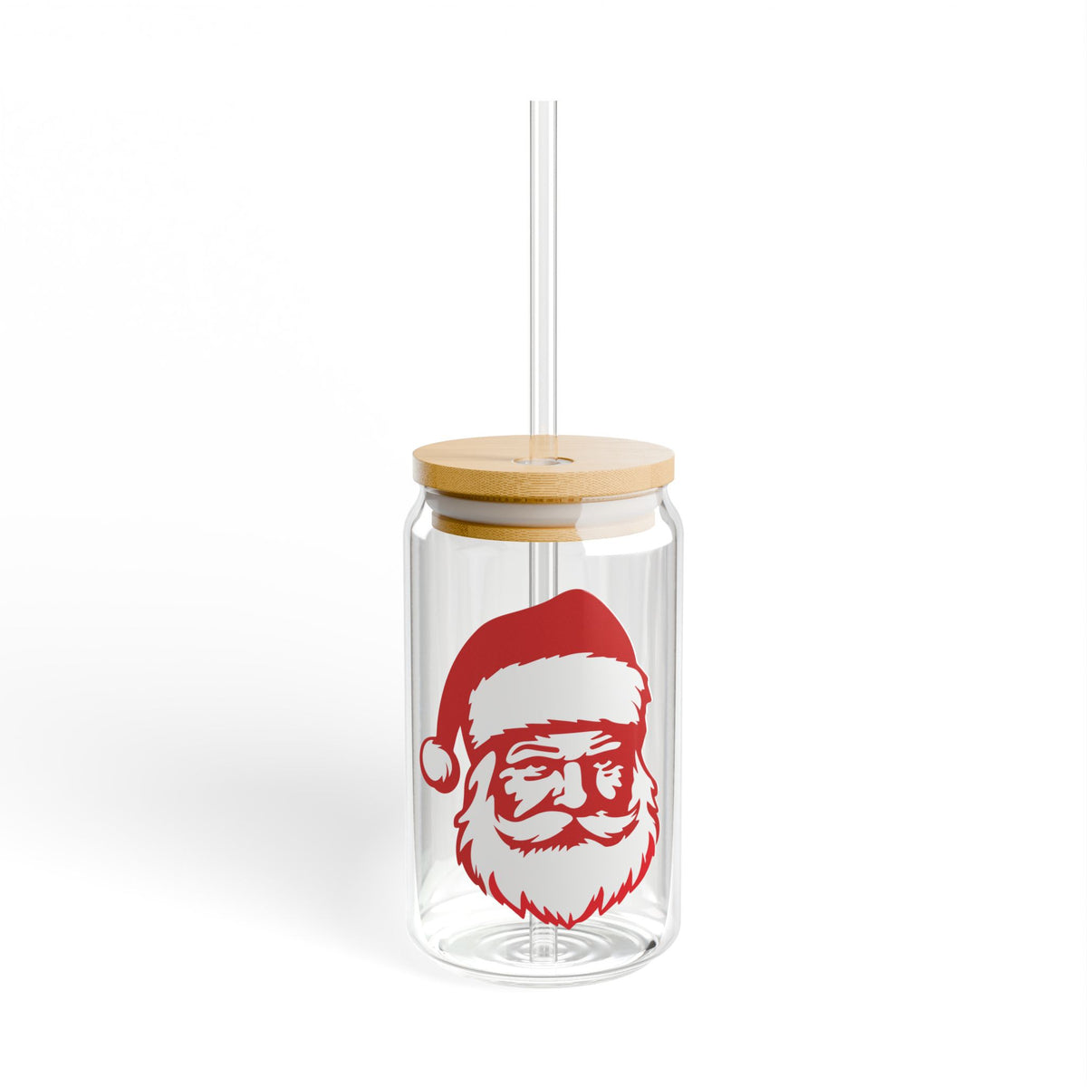 Santa Face Glass Cup Gift For Best Friend Christmas Iced Coffee Tumbler Present For Sister Bamboo Lid