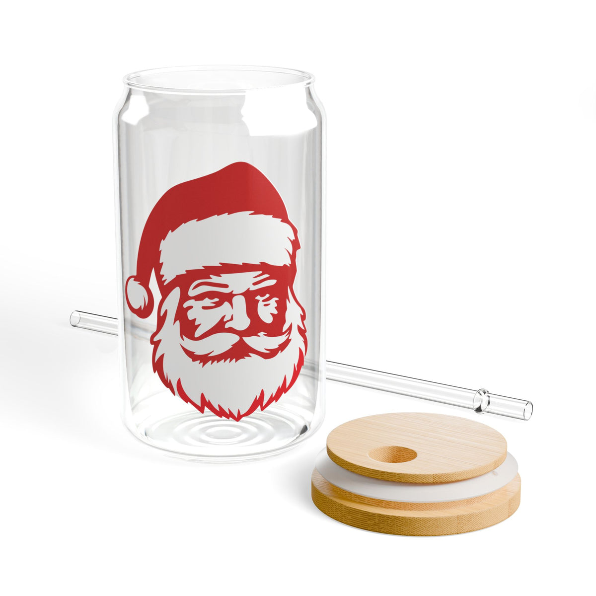 Santa Face Glass Cup Gift For Best Friend Christmas Iced Coffee Tumbler Present For Sister Bamboo Lid – product image 5