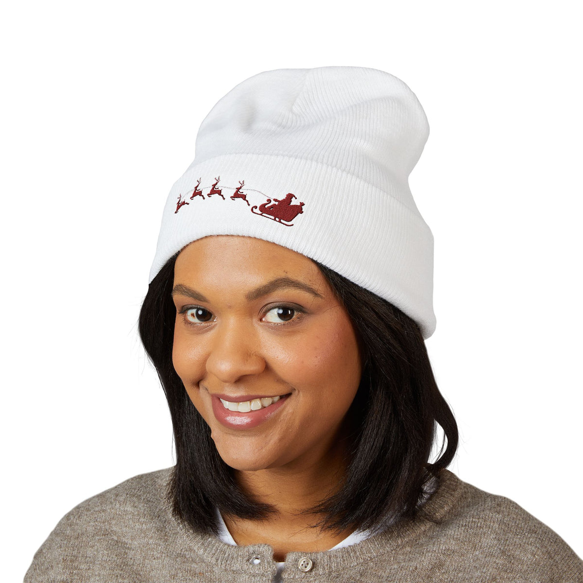 Santa Sleigh Beanie Reindeer Winter Hat Christmas Eve Knit Cap Holiday Magic Headwear Stocking – product image 4