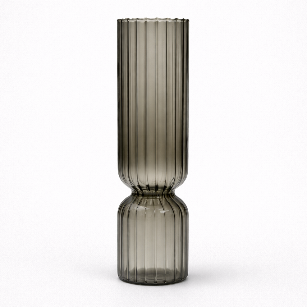 smoky grey ribbed glass vase main product view
