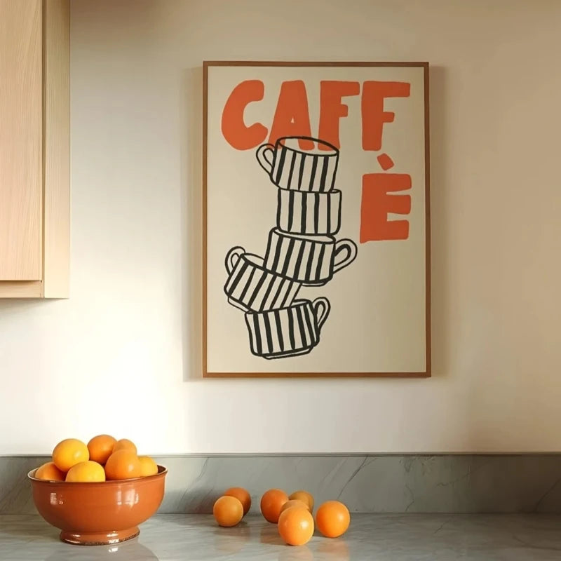 striped coffee cup wall art styled product view