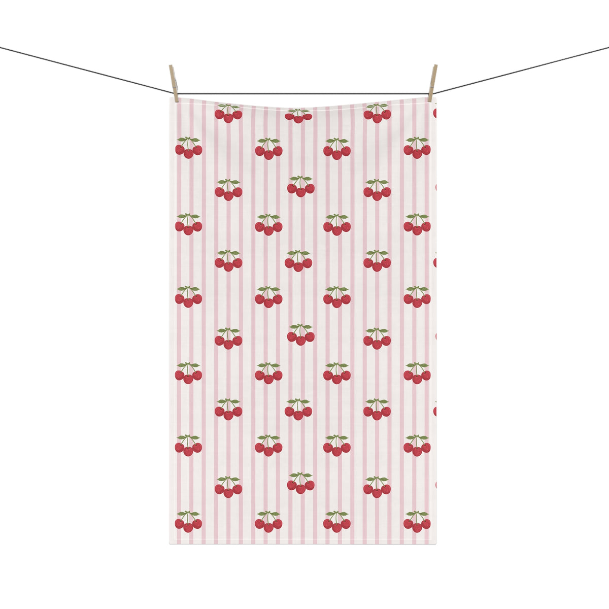 Striped Tea Towel Kitchen Towel Cherries Cherry Kitchen Towel Striped Dish Towel Pastel Kitchen Linen