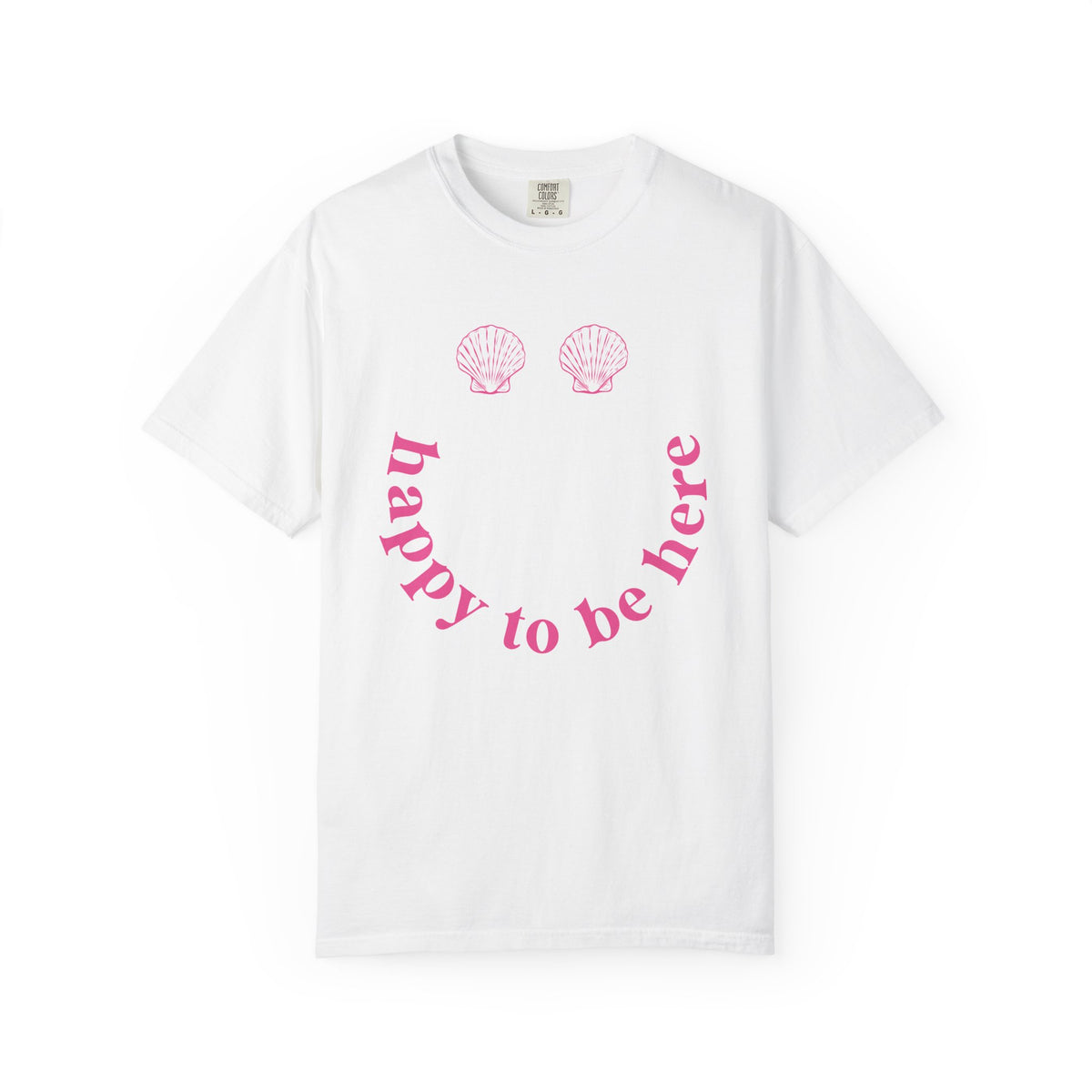 Summer Seashell T Shirt Gift For Her Happy To Be Here Tee Beach Vacation Outfit Coastal Shirt Pink