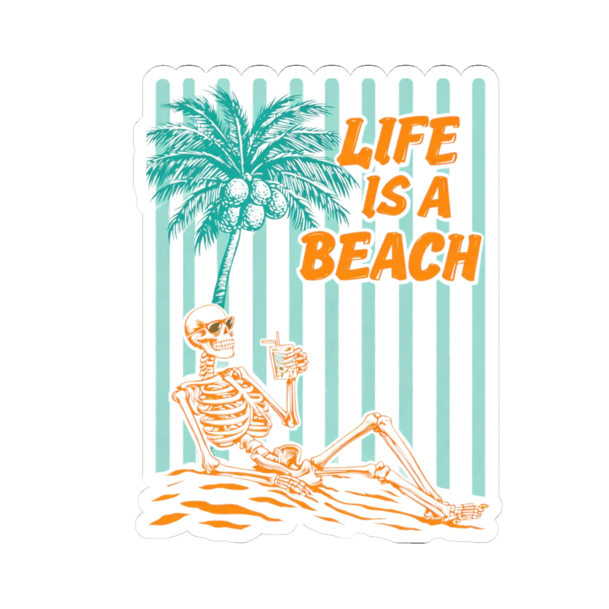 Summerween Decal Beach Lover Gift Tropical Vacation Sticker Skeleton Art Coastal Aesthetic Gift For