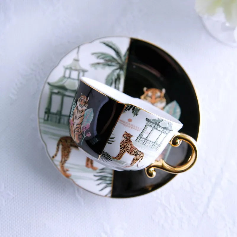 tiger ceramic coffee cup gold handle animal mug alternate product view