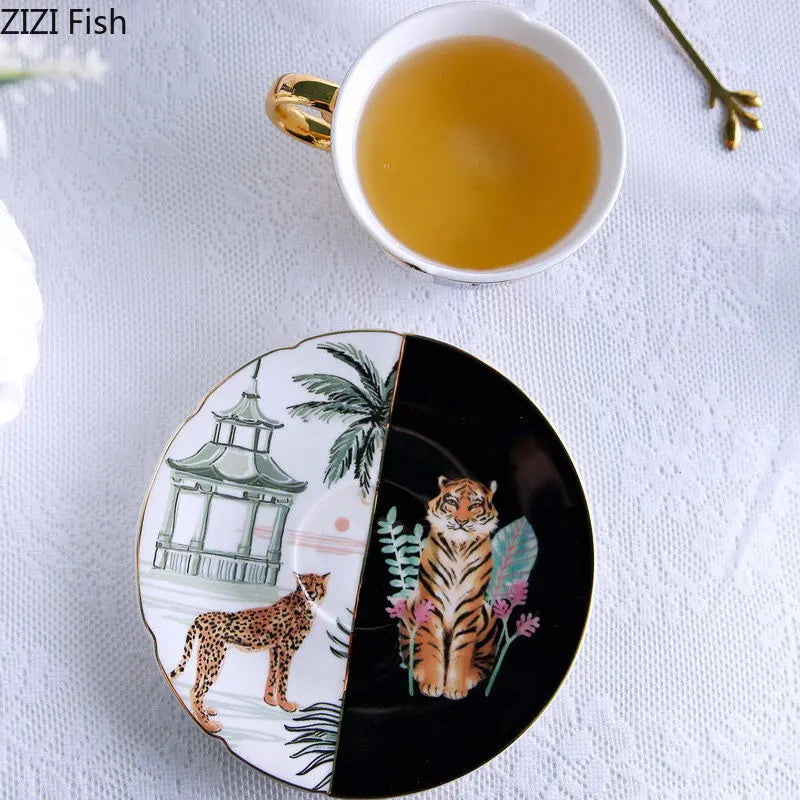 tiger ceramic coffee cup gold handle animal mug detail product view
