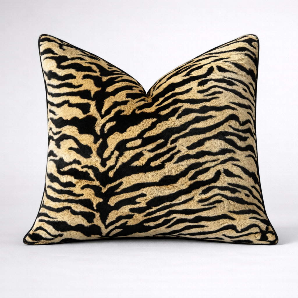 tiger velvet flocked cushion cover main product view