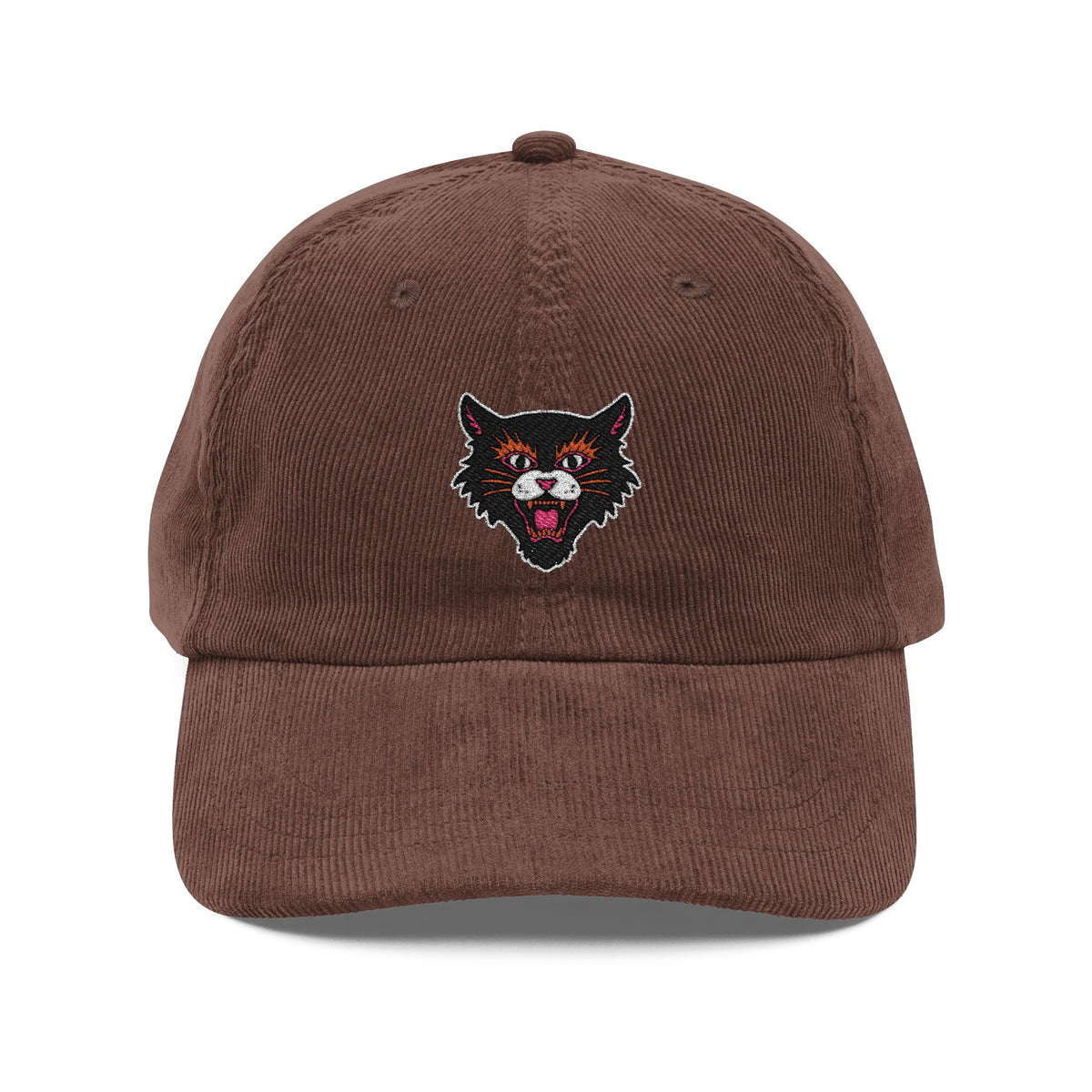 Vintage Corduroy Cat Hat For Alternative Fashion Brown Cap Embroidered Black Kitty Cap For Rock Music