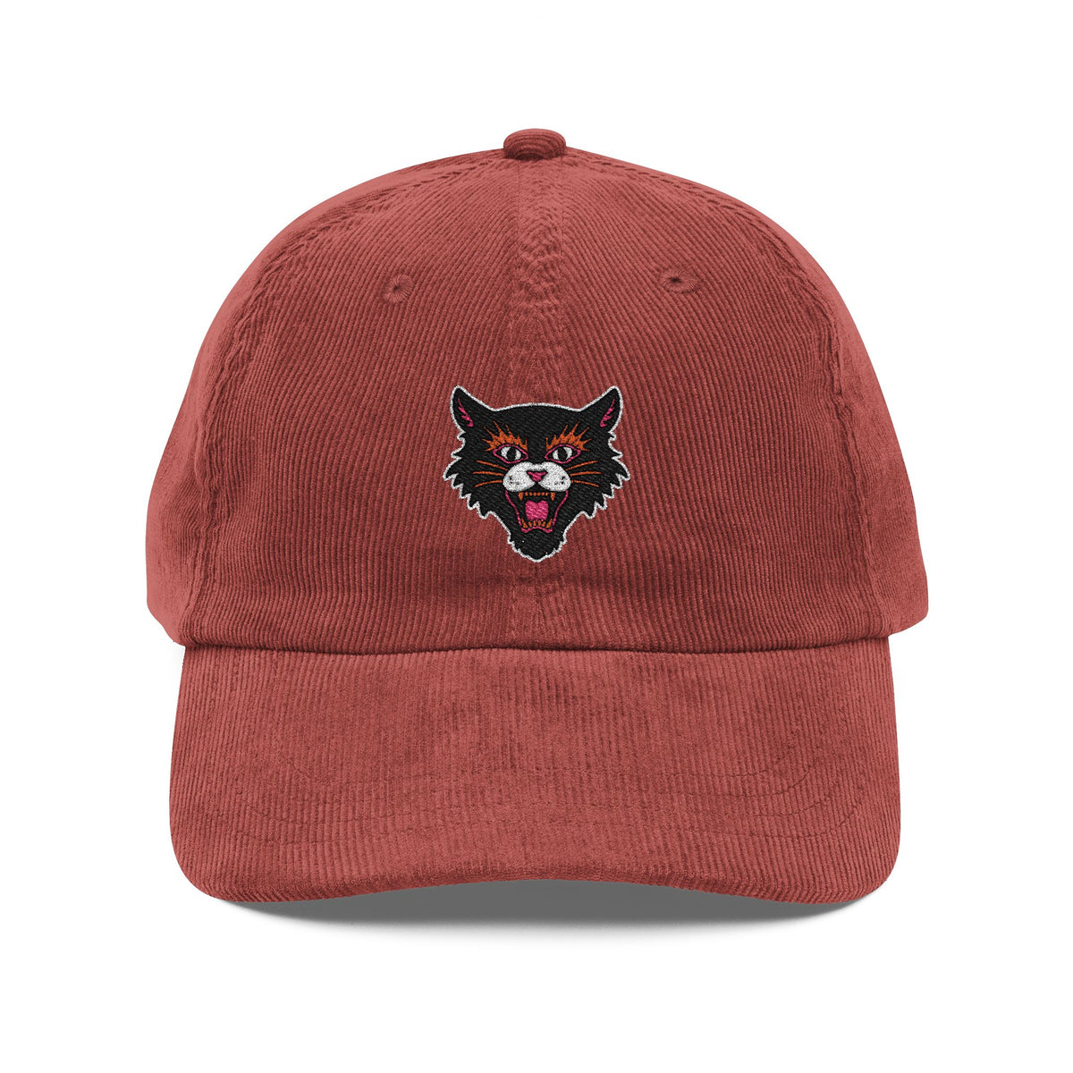 Vintage Corduroy Cat Hat For Alternative Fashion Brown Cap Embroidered Black Kitty Cap For Rock Music – product image 2
