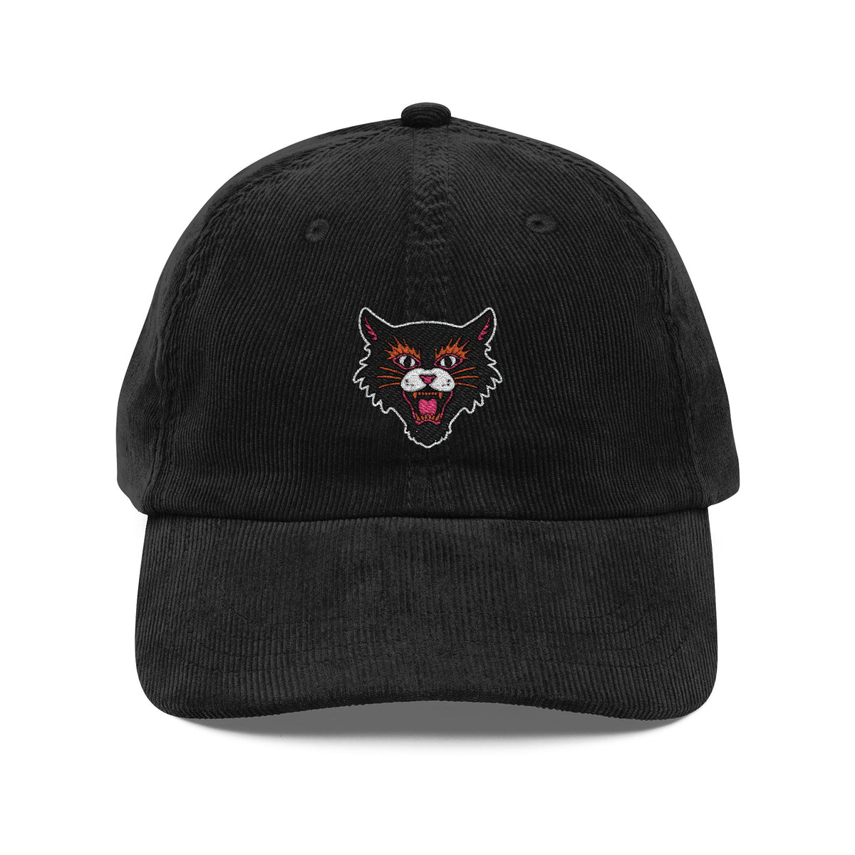 Vintage Corduroy Cat Hat For Alternative Fashion Brown Cap Embroidered Black Kitty Cap For Rock Music – product image 3