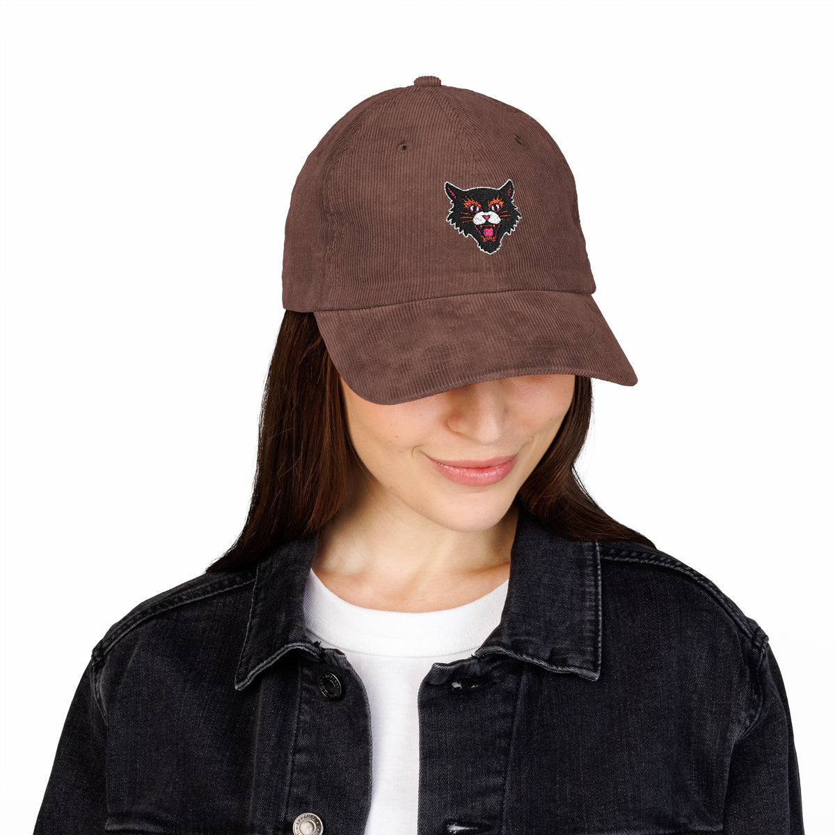 Vintage Corduroy Cat Hat For Alternative Fashion Brown Cap Embroidered Black Kitty Cap For Rock Music – product image 7
